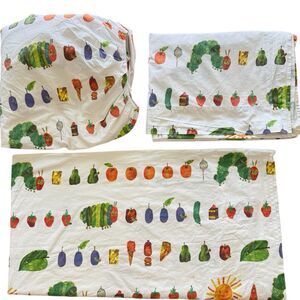Pottery Barn Kids Very Hungry Caterpillar Sheets Twin Set Flat Fitted Pillow EUC